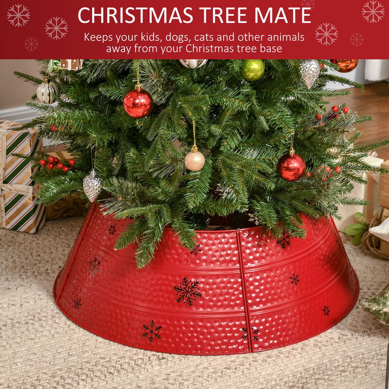 Christmas Tree Collar Steel Tree Ring Skirt Decor w/ Snowflake, 26" Base, Red