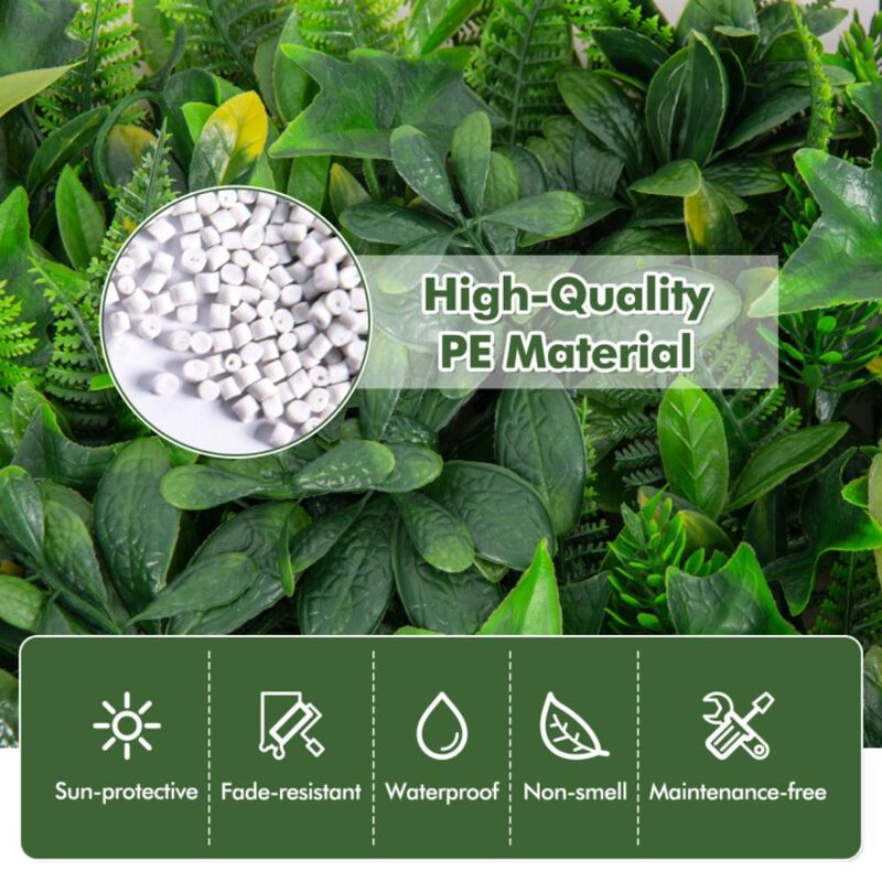 Hivvago 4 Pieces 20 x 20 Inch Artificial Hedge Boxwood Panels with Diverse Leaves