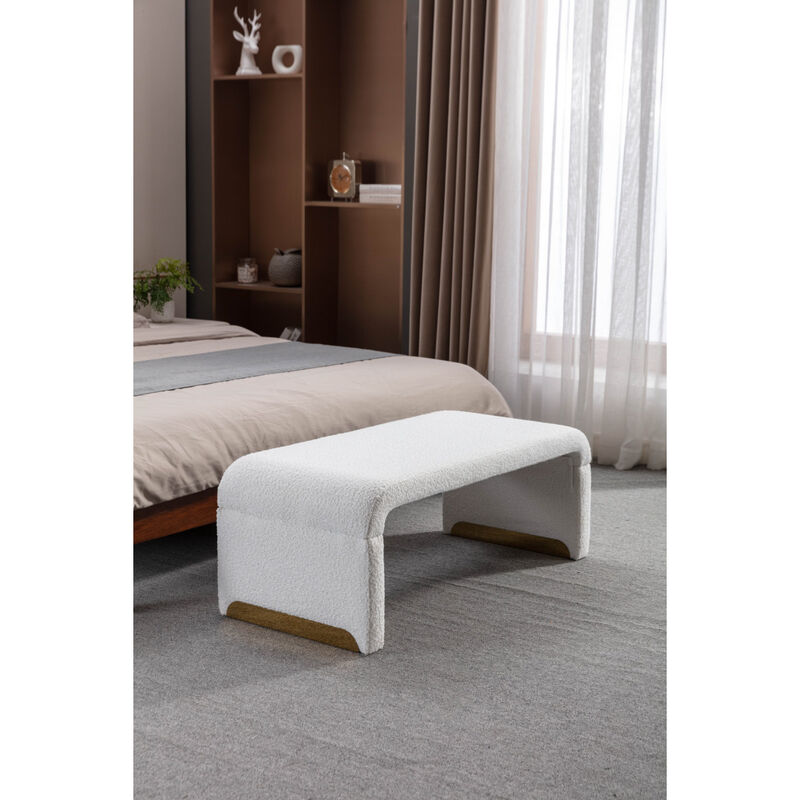 New Boucle Fabric Loveseat Ottoman Footstool Bedroom Bench Shoe Bench With Metal Legs