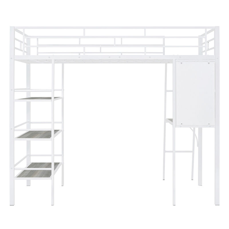 Twin Loft Bed with Shelves, Desk & Whiteboard