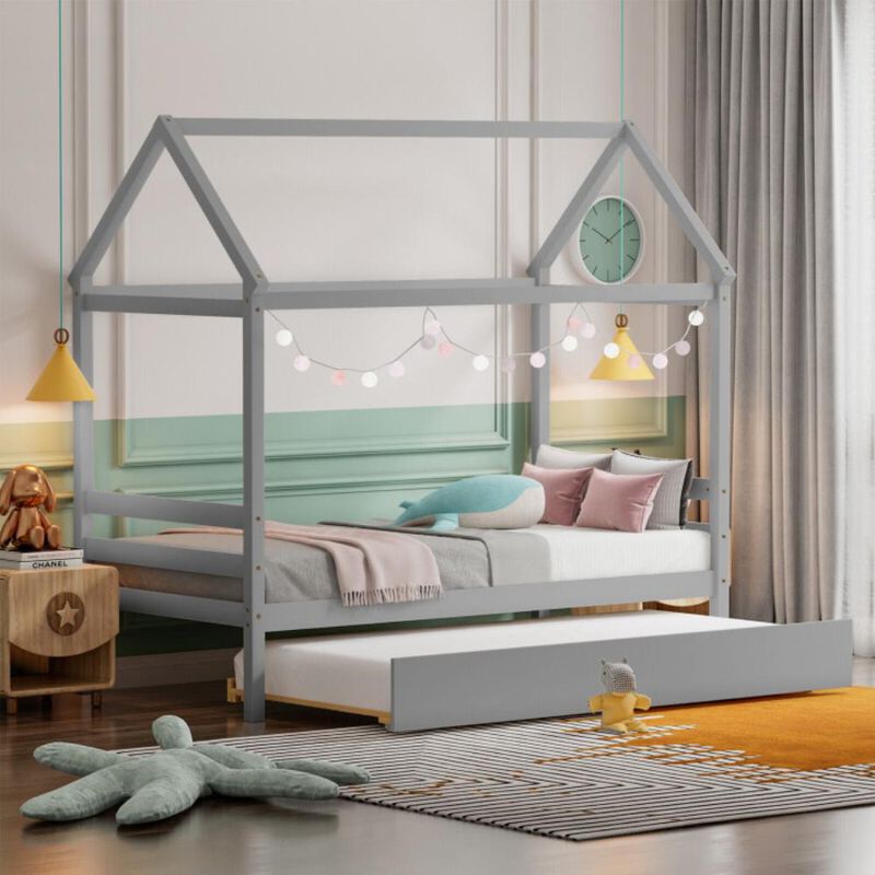 Hivvago Kids Platform Bed Frame with Roof for Bedroom