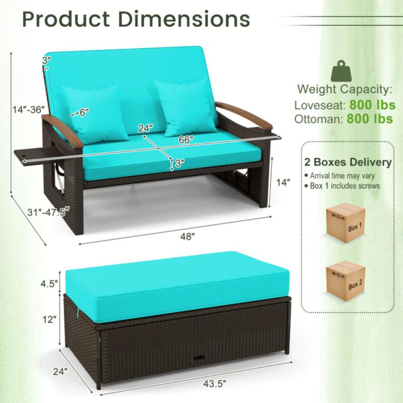 Hivvago Outdoor Wicker Daybed with Folding Panels and Storage Ottoman