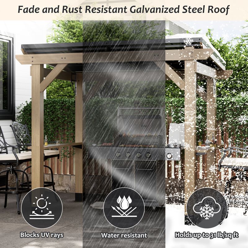 Mondawe 8 ft. x 6 ft. Cedar Hardtop BBQ Gazebo with Two Side Wooden Holder