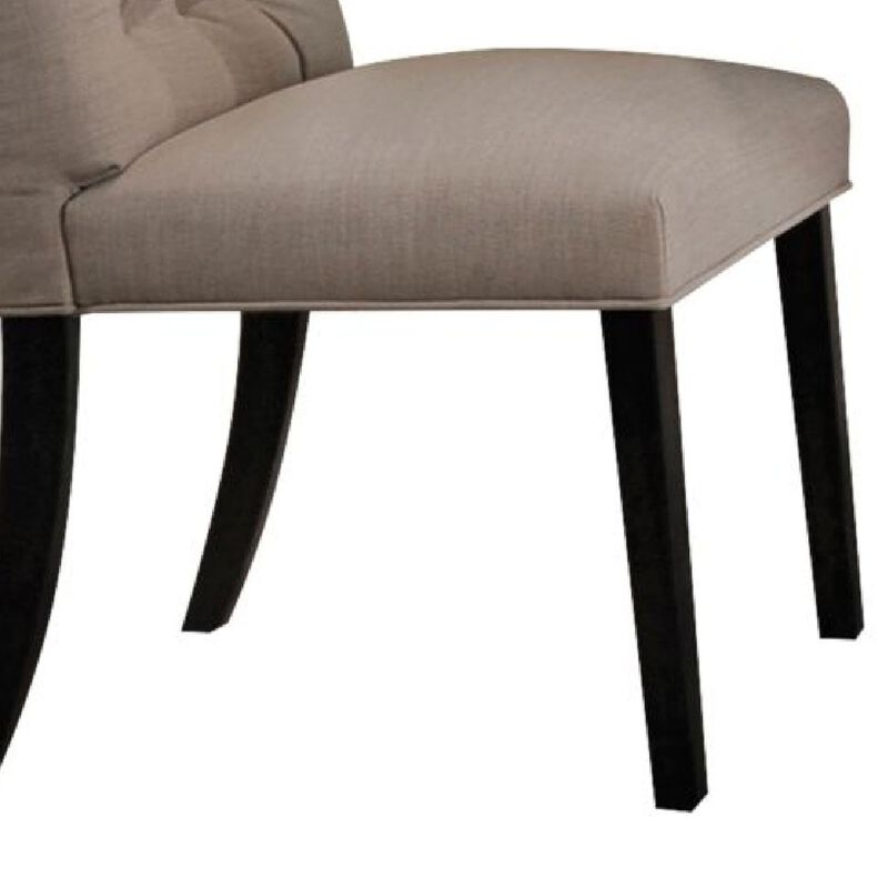 Wooden Dining Side Chair with Button Tufted Back, Set of 2, Tan Brown and Black-Benzara