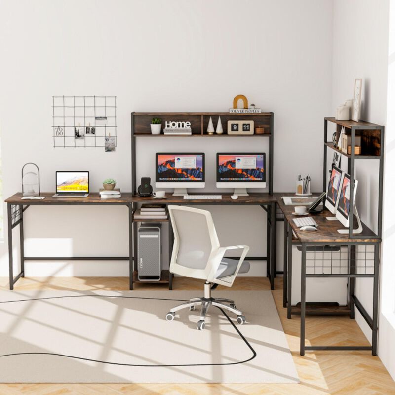 Hivvago L-shaped Desk with Power Outlet Hutch