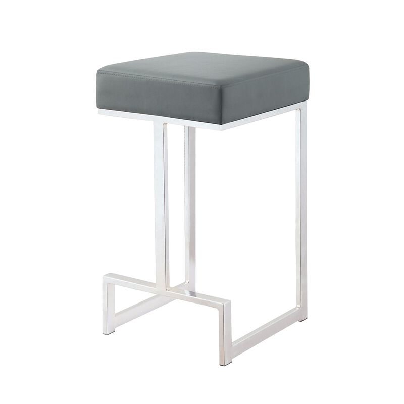Metal Counter Height Stool, Grey-Benzara
