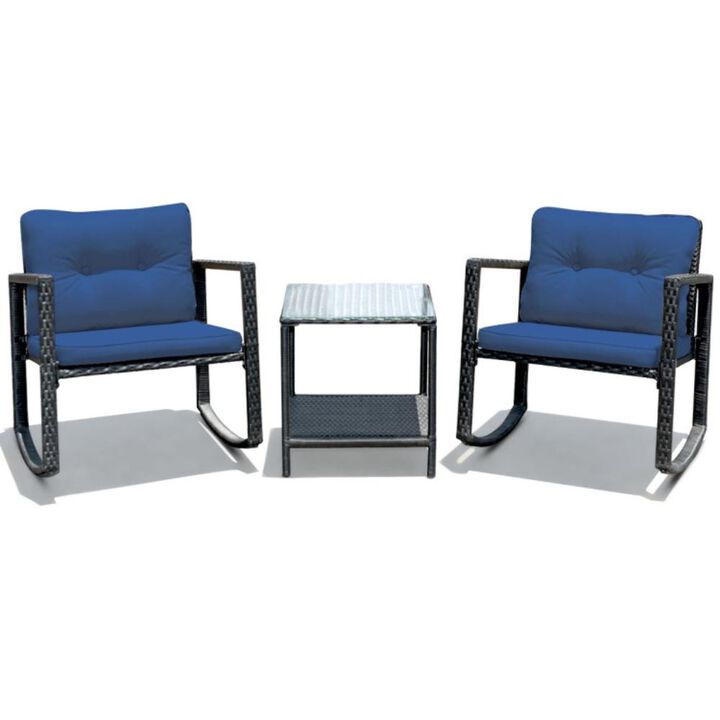 Hivvago 3 Pieces Cushioned Patio Rattan Set with Rocking Chair and Table