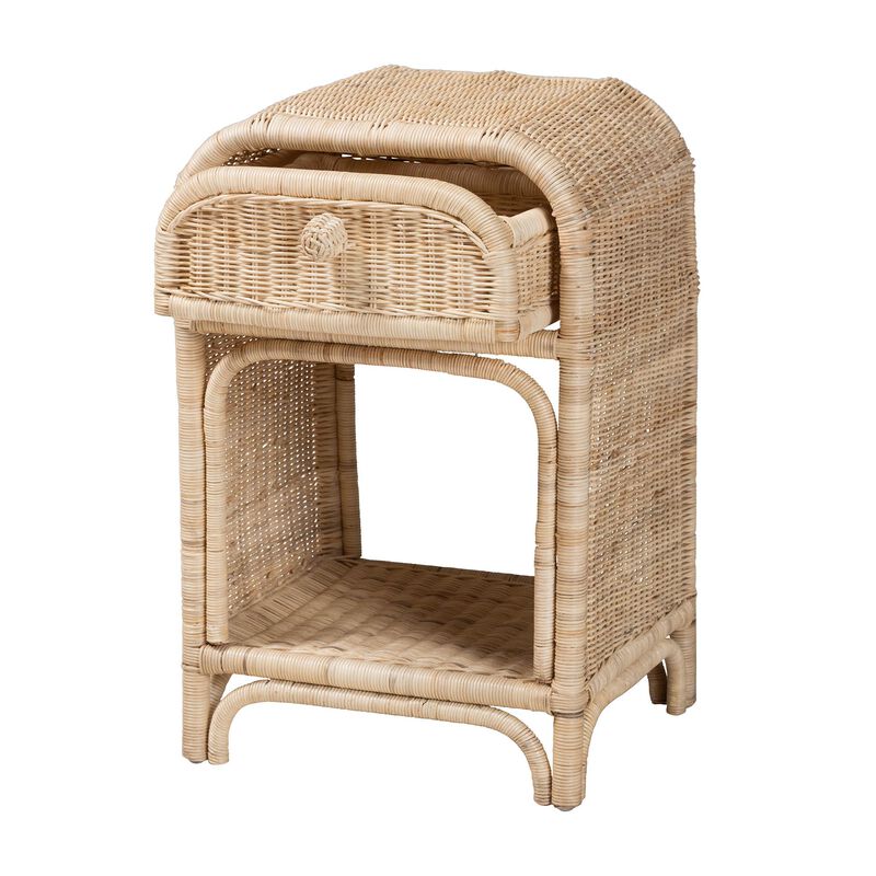 Bali & Pari Magni Modern Bohemian Natural Brown Rattan 1-Drawer Nightstand