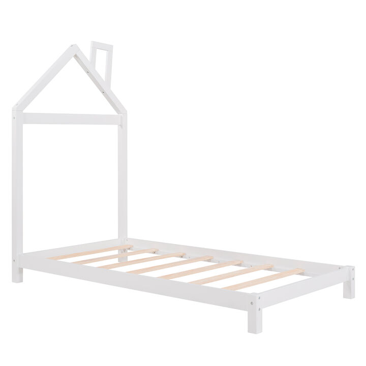 Merax Wood Platform Bed with House-shaped Headboard