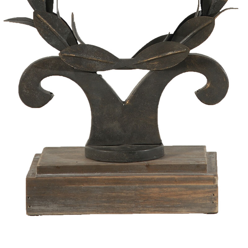 26 Inch Artisanal Table Lamp, Laurel Wreath Iron Frame, Off White, Black-Benzara