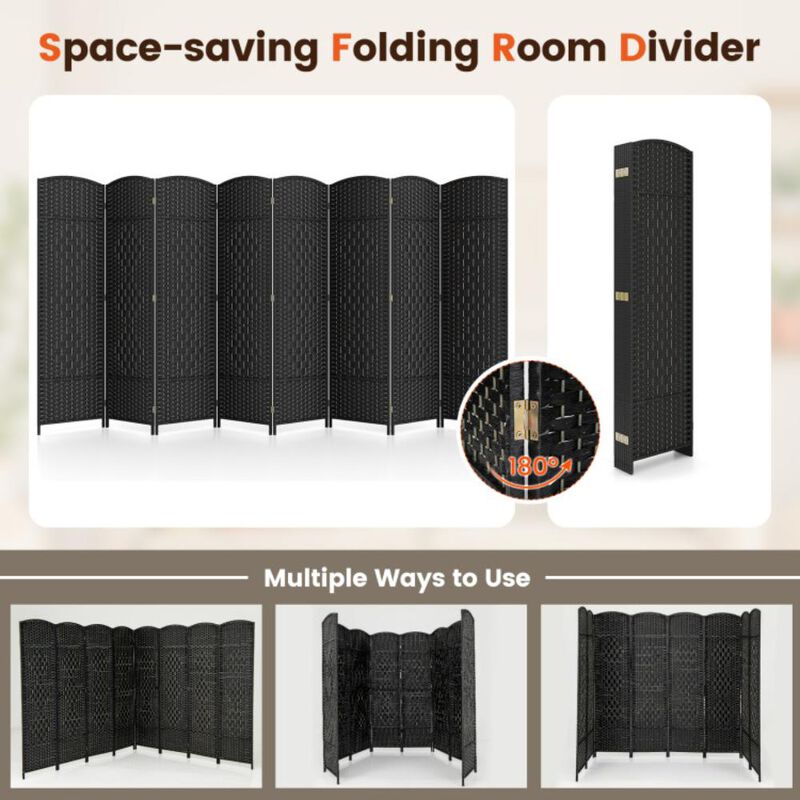 Hivvago 8-Panel Folding Room Divider with Hand-Woven Texture and Solid Wood Frame