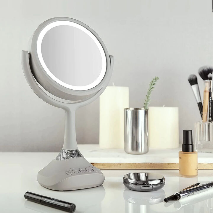 LED Rotating Mirror with Bluetooth Speaker & USB Charger Port