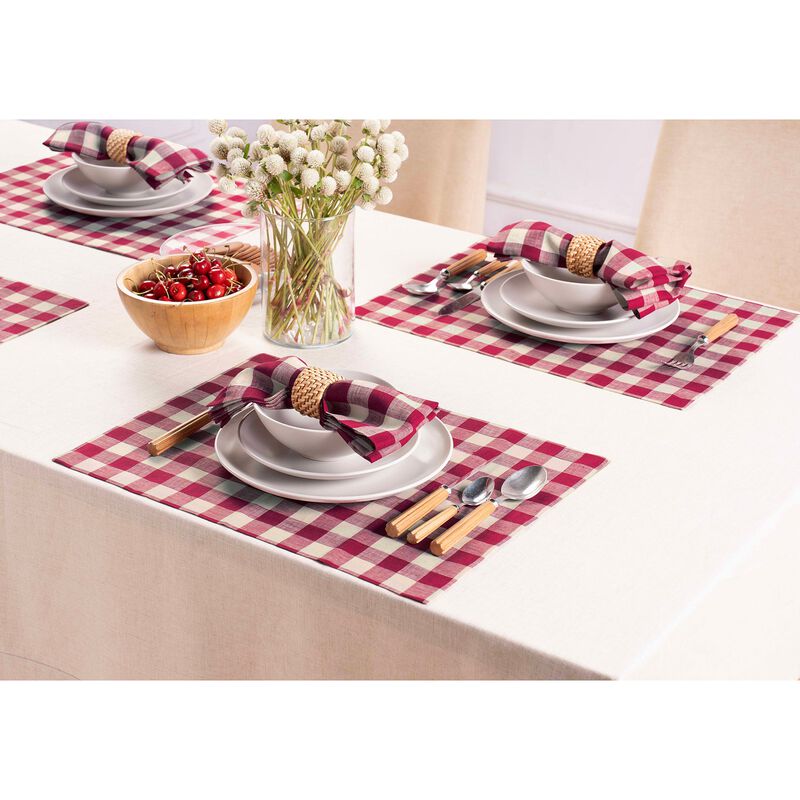Solino Home 100% Pure Linen Placemats 14 x 19 Inch Set of 4 | Morgan Check