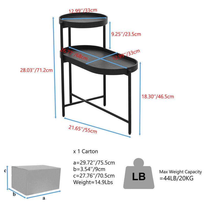 2-Tier Black Side Table With Storage Sofa Table For Living Room Metal Frame & Wooden Desk End Table