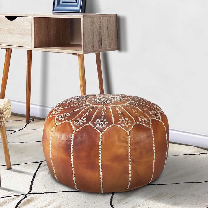 Handmade Moroccan Ottoman, Genuine Leather Pouf