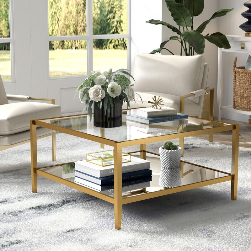 Hudson&Canal Hera 32'' Wide Square Coffee Table in Brass