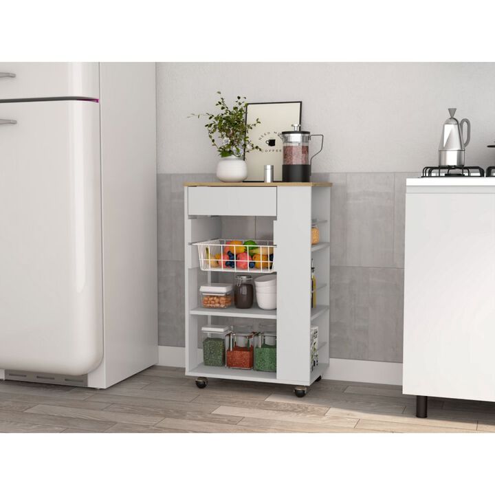 Streamdale Prospect 5-Shelf 1-Drawer Kitchen Cart White And Light Oak