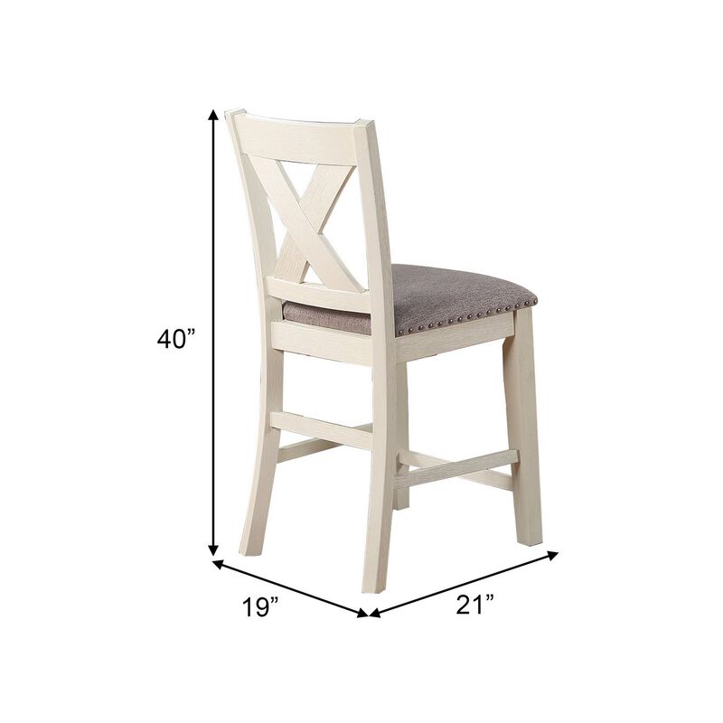 Joss 40 Inch Cottage Wood Counter Height Chair, Set of 2, Gray Seat, Cream-Benzara