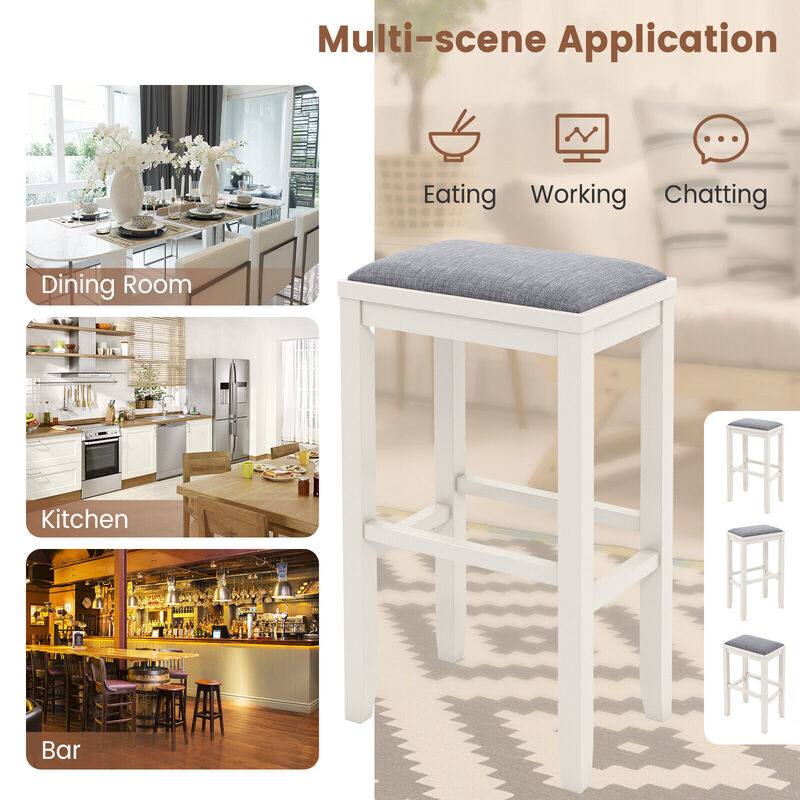 2 Pieces 31 Inch Upholstered Bar Stool Set with Solid Rubber Wood Frame and Footrest