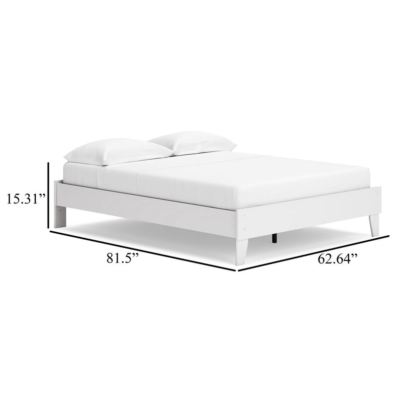 Alli Queen Size Platform Bed, Modern Matte White Wood, Low Profile - Benzara