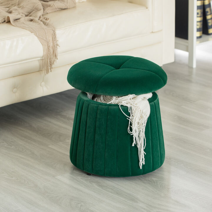 Modern Tufted Velvet Mushroom Shape Storage Ottoman Storage Stool Trunk, Red
