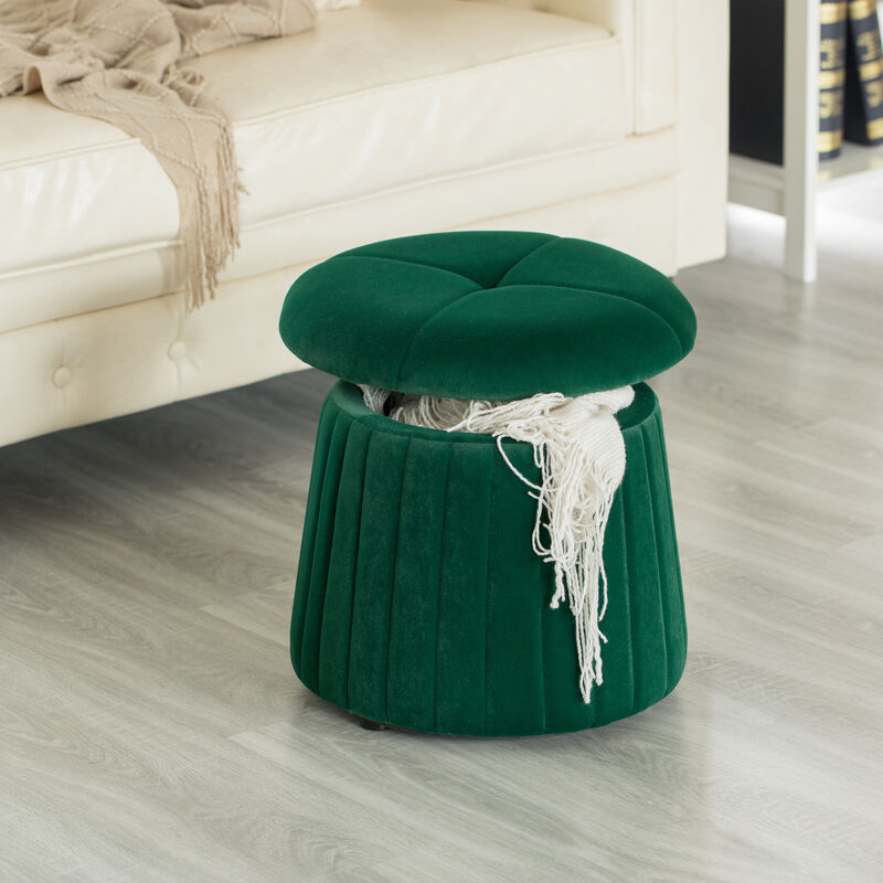 Modern Tufted Velvet Mushroom Shape Storage Ottoman Storage Stool Trunk, Red