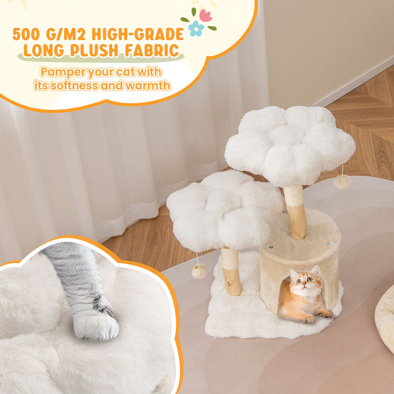 Cute Solid Wood Cat Tree Natural Branch Modern Flower Cat Tower with Sisal Scratching Posts