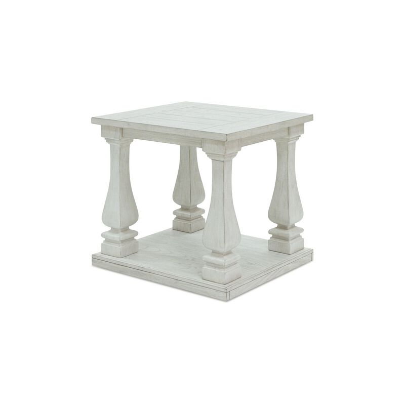 Dyne Side End Table, Plank Top, Baluster Legs, 27 Inch White Hardwood - Benzara
