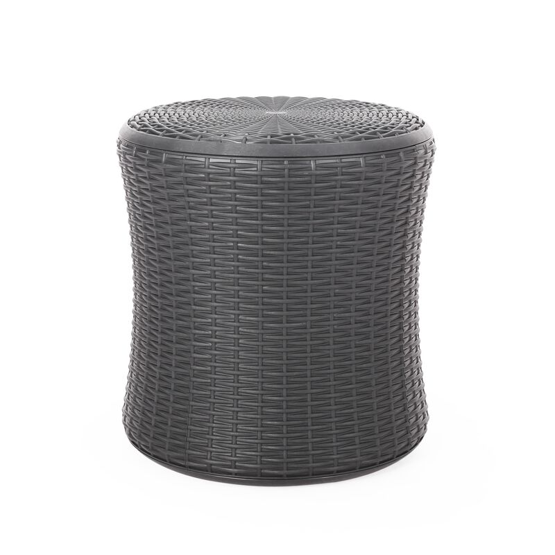 Lifo Outdoor End Table, Storage, 19 Inch, Gray Woven Polypropylene - Benzara