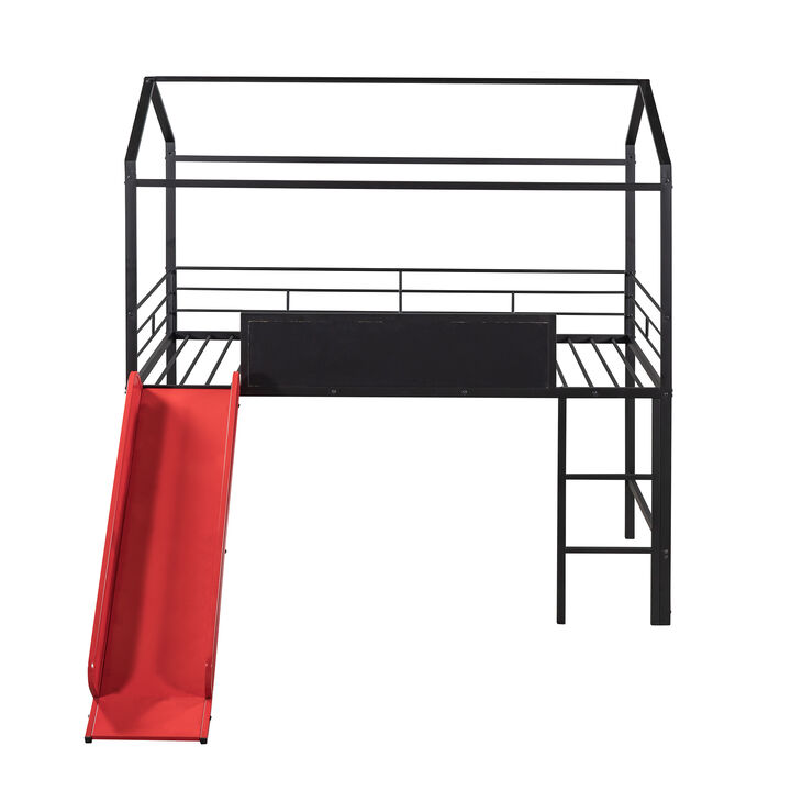 Merax Metal House Bed Loft Bed with Slide