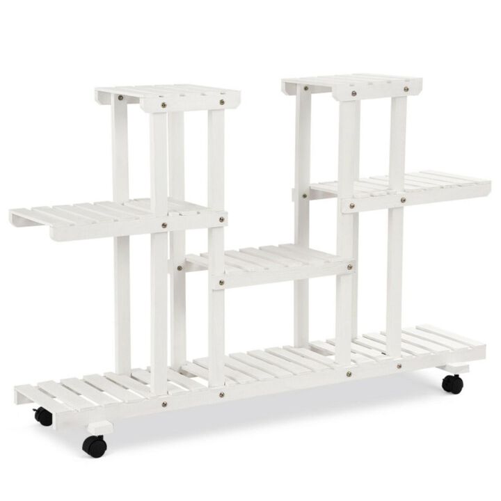 Hivvago 4-Tier Wood Casters Rolling Shelf Plant Stand