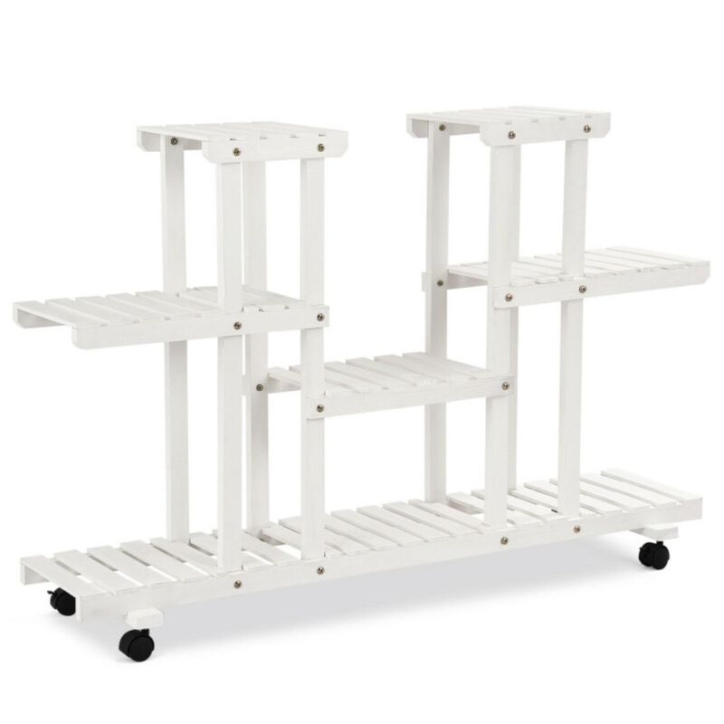 Hivvago 4-Tier Wood Casters Rolling Shelf Plant Stand