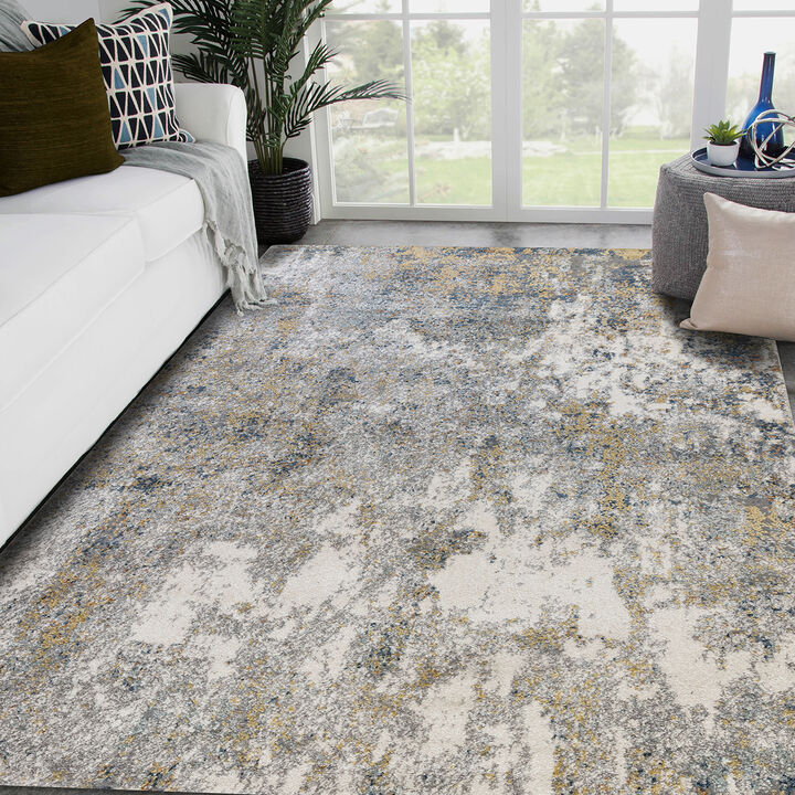 Yasmin Acy Yellow/Blue Abstract Polyester Area Rug 7'10" x 10'6"