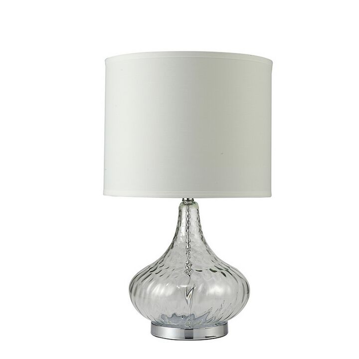 Table Lamp with Pot Bellied Glass Body, Clear and White-Benzara
