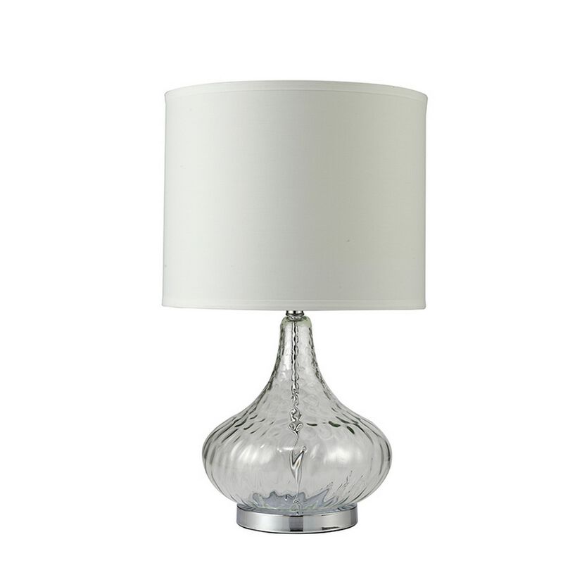 Table Lamp with Pot Bellied Glass Body, Clear and White-Benzara