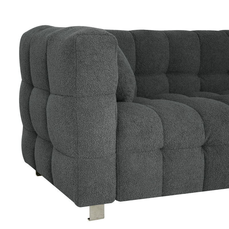 Grey Teddy Fleece Sofa Set with Throw Pillows