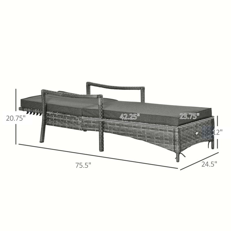 Dark Gray Patio Lounger: Wicker Chair with Adjustable Backrest