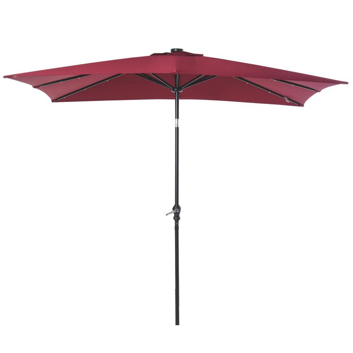 Red Outdoor Canopy: 9ft Solar LED Patio Umbrella