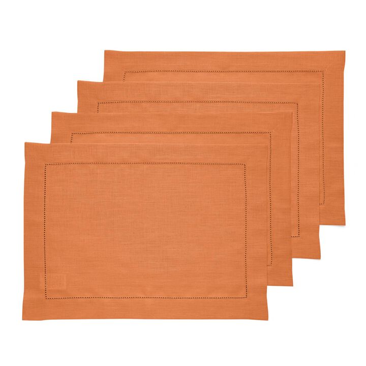 Solino Home 100% Pure Linen Placemats Set of 6 - 14 x 19 Inch | Classic Hemstitch