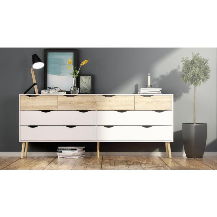 Tvilum Diana 8 Drawer Dresser - White/Oak Structure