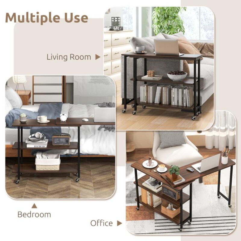 Hivvago 360Â° Rotating Sofa Side Table with 2-Tier Storage Shelves