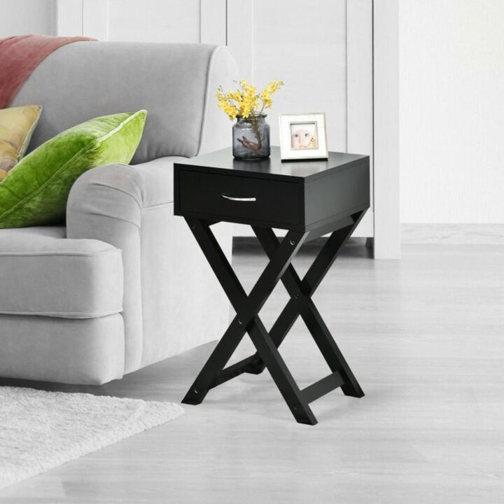 Hivvago Design Sofa Side Table with X-Shape Drawer for Living Room Bedroom