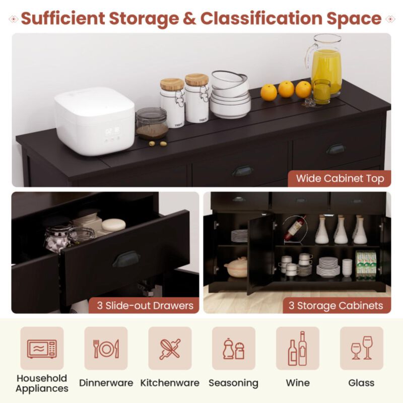 Hivvago 3 Drawers Sideboard Buffet Storage with Adjustable Shelves