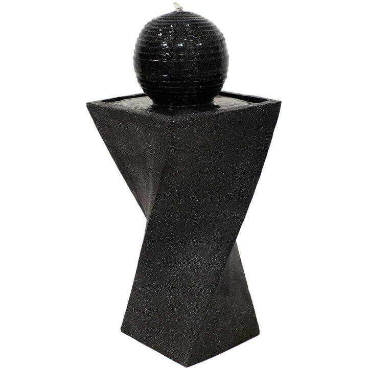 Sunnydaze Black Ball Solar Water Fountain with Battery/LED Lights - 32 in Sunnydaze Black Ball Solar Water Fountain with Battery/LED Lights - 32 in