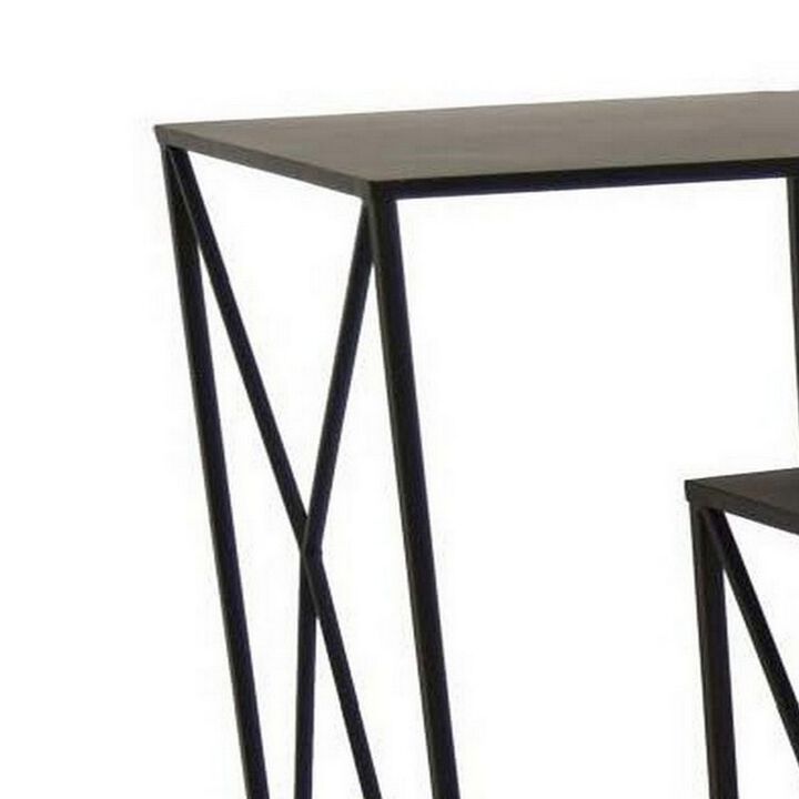 Hyan Modern Plant Stand Side Table Set of 3, Crossed Black Metal Frame - Benzara