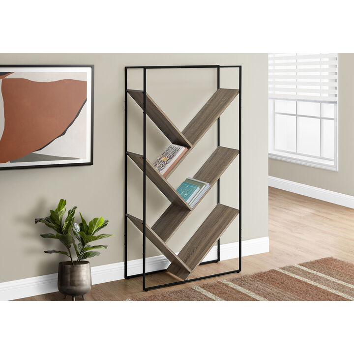 Monarch Specialties I 2201 Bookshelf, Bookcase, Etagere, 3 Tier, 60"H, Office, Bedroom, Metal, Laminate, Brown, Black, Contemporary, Modern