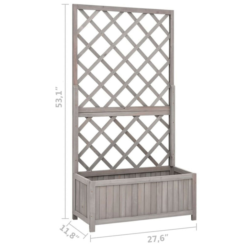 Simi Outdoor Garden Planter, Built In Trellis, 53 Inch Gray Solid Wood - Benzara
