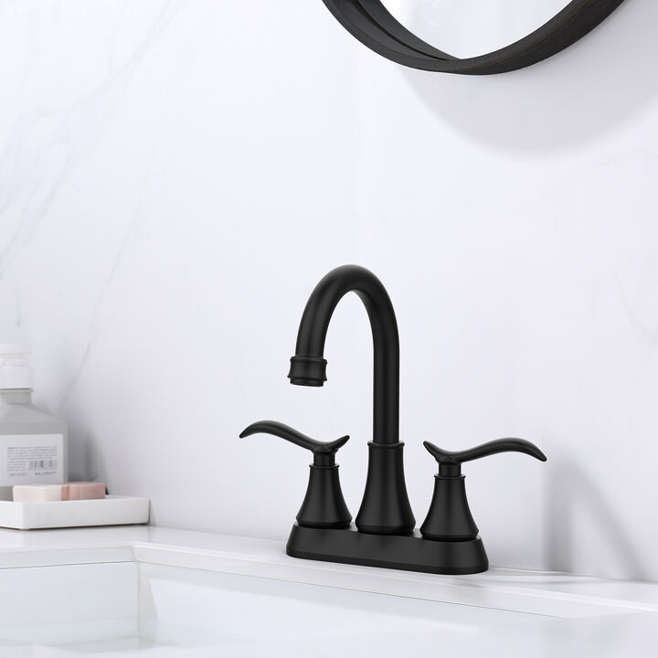 2-Handle Matte Black Vanity Sink Faucet with High Arc 360° Rotating Spout