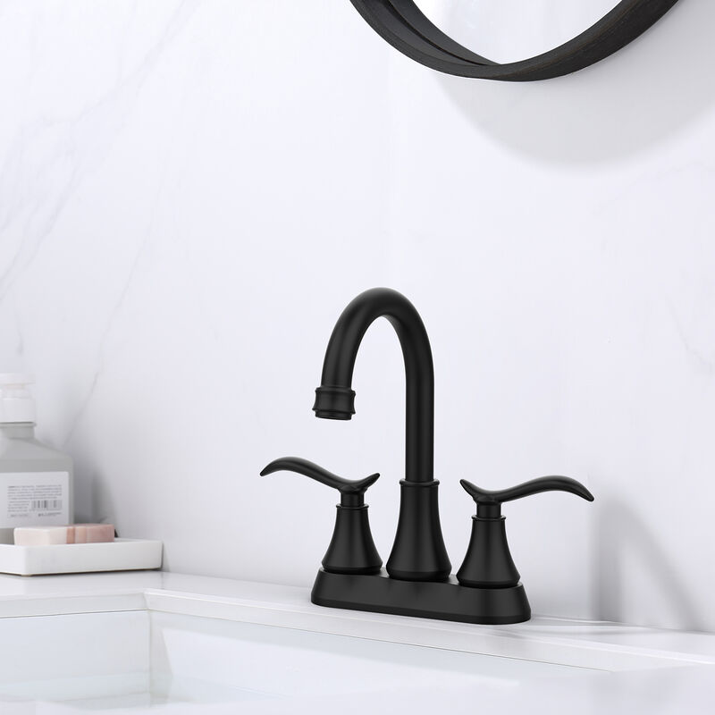 2-Handle Matte Black Vanity Sink Faucet with High Arc 360° Rotating Spout