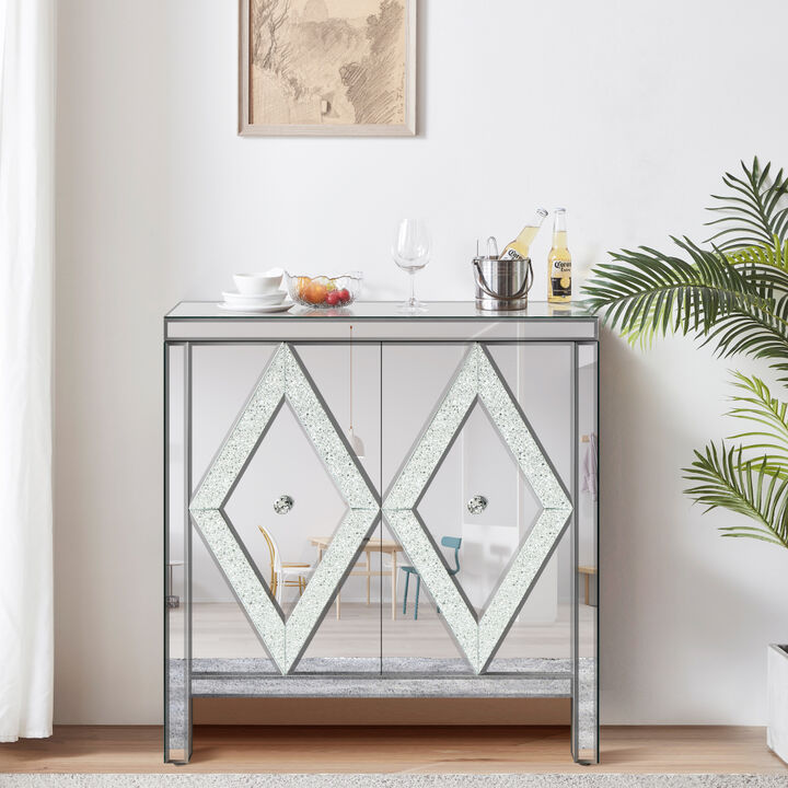 Mirror-trimmed diamond design storage cabinet for any room